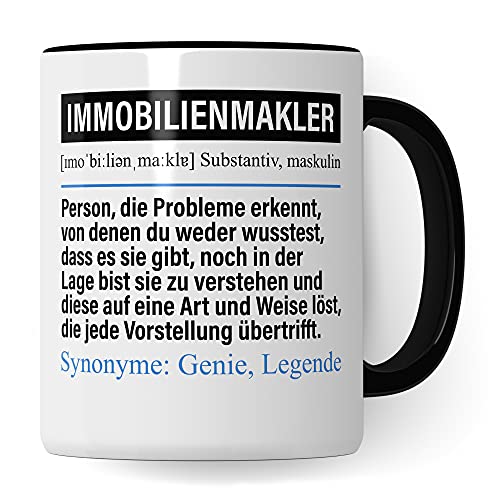 Tasse Immobilienmakler lustig, Immobilienhändler Makler Geschenk, Spruch Immobilien Kaffeebecher Geschenkidee, Kaffeetasse Beruf Immobilien Vermieter Teetasse Becher