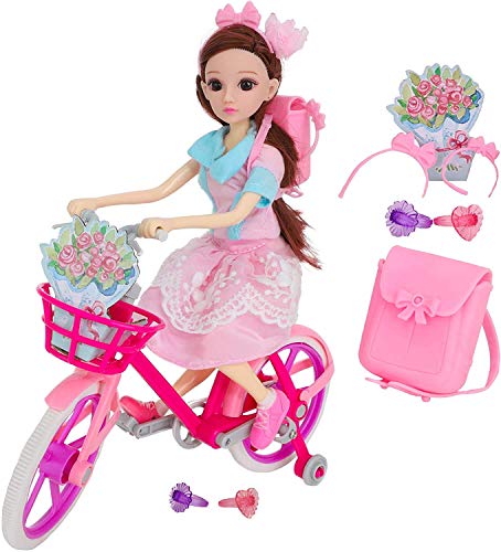 Toyland® 30 cm große Puppe auf dem Fahrrad, Spielset – inklusive Rucksack, Ringen und Stirnbändern (Poppy's Playtime)