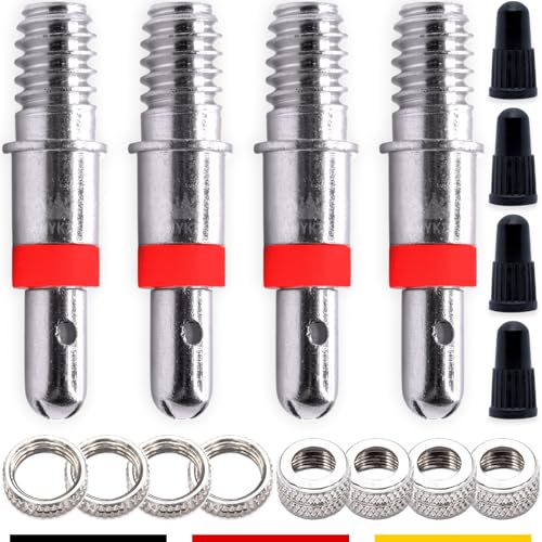Fahrradventil Blitzventil Ersatz-Set Premium: 4X Dunlop Ventil-Einsatz mit Dichtung, Ventil-Mutter, Ventil-Kappe, Zubehör Ersatzteile Rad Trekking City-Bike, Puky Laufrad, Fahrrad-Ventil DV