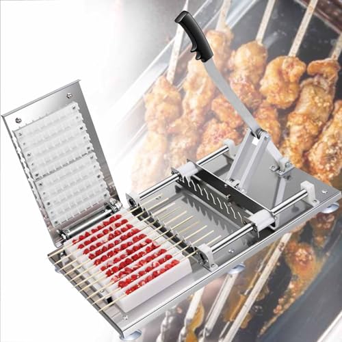 Manueller Schaschlik-Maker aus Edelstahl, Bambusspießmaschine für Fleisch, Multifunktions-Spießwerkzeug, perfekt für Hammelfleisch & Grill, einfach zu bedienendes manuelles Spießgerät