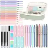 Four Candies 39 Stück Schulsachen mit Mäppchen, 12 Pastell Textmarker, 5 Gelstifte, 6 Druckbleistift Set, Aesthetic Stifte und Coole Sachen für Teenager Mädchen School Stuff Clean Girl (Grün)