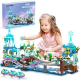 CUBIMANA Frozen Achterbahn Baukasten mit LED Licht - 837 Stück City Schnee Vergnügungspark Achterbahn Bauklötze Windmühle, Skigebiet Spielzeug Geburtstags Geschenk für Kinder Mädchen Jungen Alter 6+