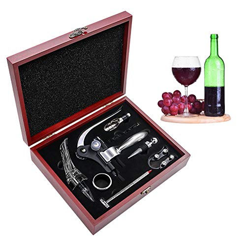 SumDirect Korkenzieher, Weinöffner-Set, Manueller Wein Öffner Kit, Zink-Legierung Griff Korkenzieher,Deluxe Weinöffner Zubehör mit 9 Teilen, Elegantes Design-Set mit Dunklem Kirschholz Kasten