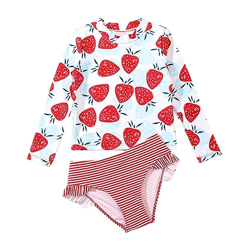 QINQNC Kleinkind Mädchen Zweiteiliger Badeanzug Langarm Rash Guard Sets Badeanzug mit UPF 50+ Sonnenschutz Badebekleidung (Red, 4-5 Years)