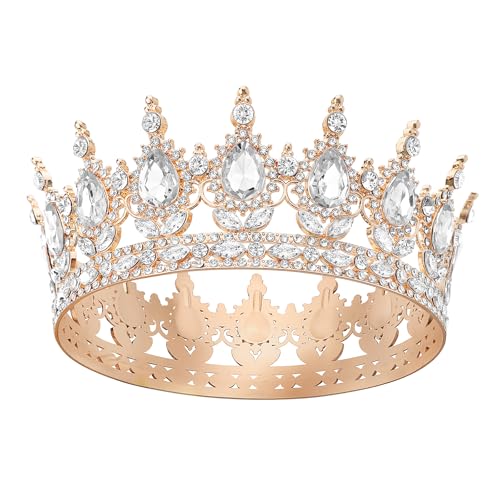 DRESHOW Volle Runde Mädchen Tiara Königin Krone Damen Brautkrone Diadem Kristall Barock Tiara Sparkly Strass Prinzessin Karneval Kopfschmuck für Hochzeit Prom Geburtstag Party