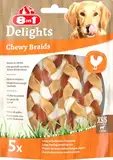 8in1 Delights Chewy Braids XS/S - leckerer Kausnack für kleine Hunde, bissfeste Rinderhaut mit köstlichem Huhn, 75g Beutel (5 Stück)