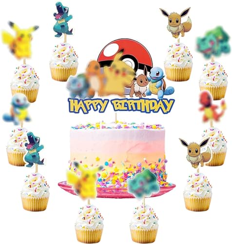 25 PCS Tortendeko Geburtstag Kinder, Kuchen Deko, Happy Birthday Kuchendekoration + Cake Topper Cupcake + Tortenfiguren Kindergeburtstag, Tortendekoration Kinder für Jungen/Mädchen