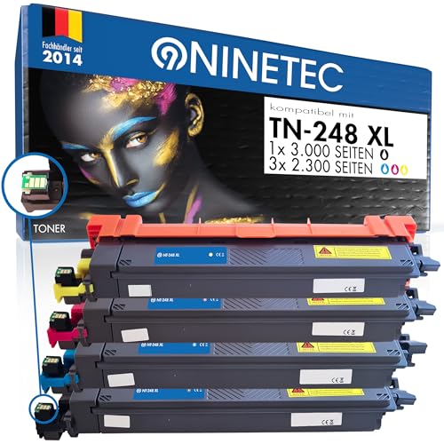 NINETEC 4 Toner mit Chip kompatibel mit Brother TN-248 XL 248XL für DCP-L 3515 CDW 3560 CDW HL-L 3240 CDW MFC-L 3740 CDN CDW Eco 8340 CDW 8390 CDW (Schwarz 3.000 Seiten, Farbe je 2.300 Seiten)