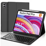 Xiaomi Redmi Pad Pro 12.1 Tastatur Hülle - Xiaomi Pad POCO 12.1 Zoll 2024,Magnetisch Abnehmbarer Tastatur mit QWERTZ Layout,Hülle mit Stifthalter für Xiaomi Pad POCO 12.1/ Redmi Pad Pro 12.1, Schwarz