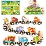 Montessori Spielzeug ab 1 2 3 Jahr: Geschenk Junge Mädchen 2-3-4 Jahre Kinderspielzeug Magnetic Zug Holzspielzeug ab 2 3 Jahr Farmspiel mit Karte Motorikspielzeug 2 Jahre Zahlen Lernspiel Geburtstag