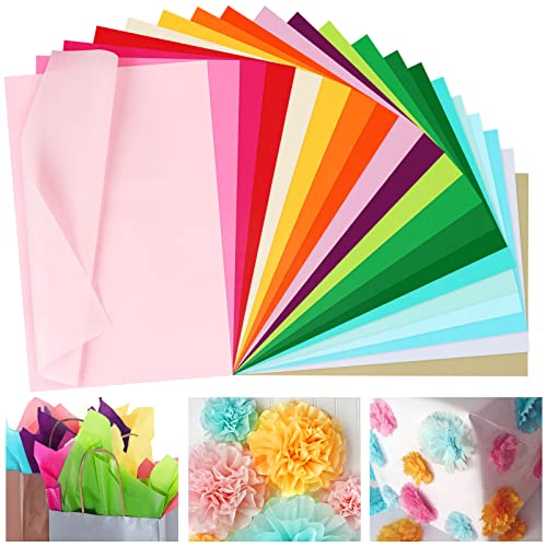 Ailvor Seidenpapier, 200 Blatt Tissue Paper Rosa, Bunt Bastelpapier zum Kreieren von Pompoms, Papierblumen, Basteln Dekorieren (20 Farben)