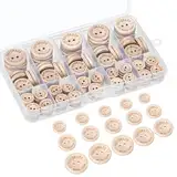 holzknöpfe, 140 Stück, knöpfe,knöpfe kinder mit 2 Löchern, natürliche Holzknöpfe, ideal zum Nähen und Gestalten von Dekorationen, 15/20/25 mm
