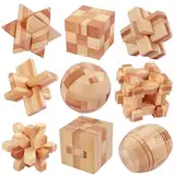 Qanmua 9 Stück Knobelspiele Holz, Geduldspiele IQ Puzzle Set 3D Puzzle Brainteaser Knobelspiele für Erwachsene Geduldspiel Intelligenz, 3D Holz Puzzle für Kinder und Erwachsene, 4.5cm