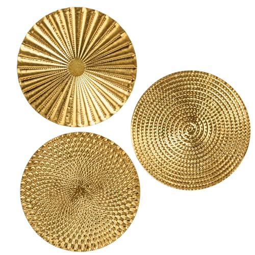 3er-Set Boho Gold Wandskulpturen Runde Wanddekoration Metall Wandschmuck Dekorationen 3D Metallbilder Modernes Kunstwerk für Haus Wohnzimmer Esszimmer Schlafzimmer Küche Korridor(30cm*30cm), Typ-1