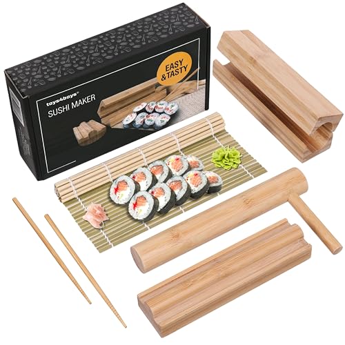 Toys4Boys Sushi Maker Set-Sushi Set zum Selber Machen - Sushi Roller Bazooka -Sushi Kit -Bambusmatte Rollmatte Sushi Maschine-100% Bambus