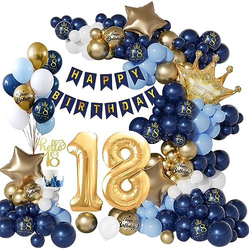 18 Geburtstag Deko Junge, Geburtstagsdeko 18 Mädchen, Marineblaues Gold Luftballon,Happy Birthday Banner, Deko 18. Geburtstag Ballon für Frauen Mann 18 Dekorationen