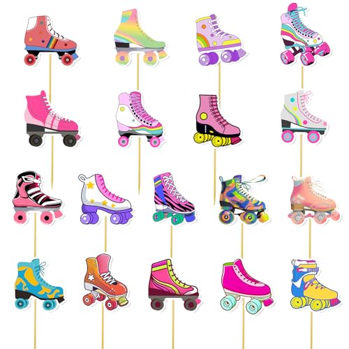 36 Stück Rollschuh-Partydekorationen, Cupcake-Topper, bunte Skate-Party-Dekorationen, Rollschuh-Motto-Party-Geburtstags-Dekorationen, Rollschuhlaufen Partygeschenke für Zuhause, Kindergeburtstags