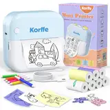 Korffe Mini Drucker für Smartphone with 7 Rollen Druckerpapier, Wireless Sticker Drucker Kompatibel mit Android & iOS, Tiny Printer Handy Drucker, Mini Belegdrucker für Lernnotizen, Notizen, Journal