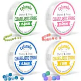 Caianwin Elastische Schmuckfaden Set, 4 Spule Gummiband für Armbänder 0.4mm 0.6mm 0.8mm 1mm Transparente Elastische Schmuckfaden Nylonschnur für Armbänder Perlenschmuck Basteln