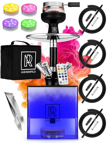Shisha Set mit 4 Schläuchen – YADO Square Shisha To Go mit Kohlehalter, Heat Management Device, großer schwarzer Silikonkopf und Tragetasche für Shisha (Schwarz)