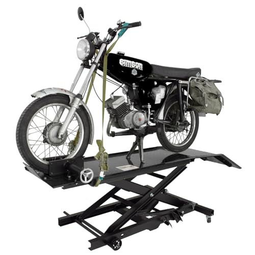 TRUTZHOLM Motorradhebebühne hydraulisch 360 kg Breite 47 cm kleine Montagebühne Heber Motoradlift Scherenheber Hubständer Motorrad Hebebühne für kleine Motorräder und Mopeds in schwarz