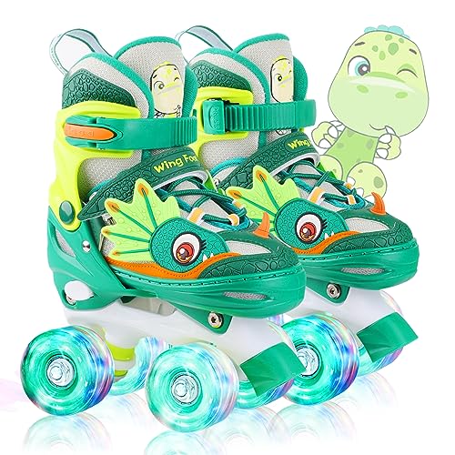 Kinder Dinosaurier Rollschuhe für Junge Mädchen Skates für Kinder Größenverstellbare Mit Leuchtenden Rädern Quad Roller Skates für Anfänger Geburtstags und Weihnachts Geschenke
