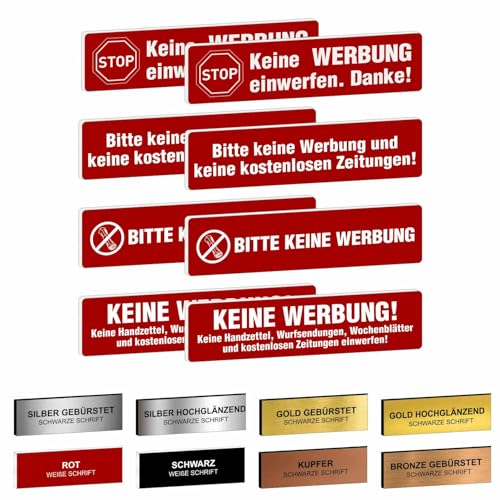 2x Bitte keine Werbung Briefkastenschild selbstklebend - Schild mit Gravur für Briefkasten - Gravur auf Kunststoff - wetterfest, robust, UV beständig