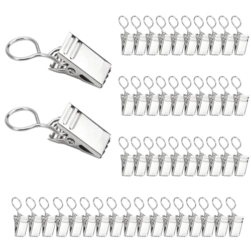 100 Stück Vorhang Clips mit Haken,Edelstahl Kleine Gardinen Klammern,18 x 9 mm Vorhang Clips Metall,Gardinen Clips,Vorhang Klammern,Vorhangclips für Vorhänge,Fotos und Licht,Duschvorhang,Silber