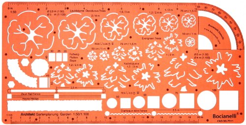 1:50 und 1:100 Maßstab Schablone Zeichenschablone Gartenplanung Landschaft Gartengestaltung Gartendesigns Architekt Garten Gartenpläne Gestalten Planen Technisches Zeichnen