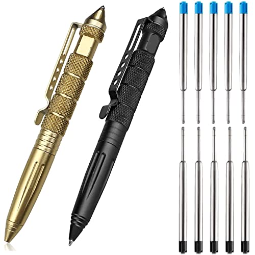 saijer Tactical Pen,2 Stück Taktischer Kugelschreiber Multifunktional Aluminium mit 5 blau 5 schwarze Nachfüllungen Glasbrecher Tool Business Stift für Tactical Defense