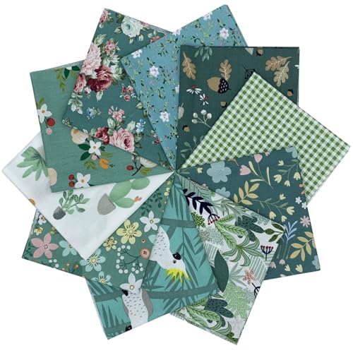 EDGEAM Stoffe zum Nähen 10 Stück 25x25 cm Patchwork Stoffe Paket Baumwollstoffe Quiltingstoffe für Quilten DIY Handwerk Scrapbooking (Grün A)