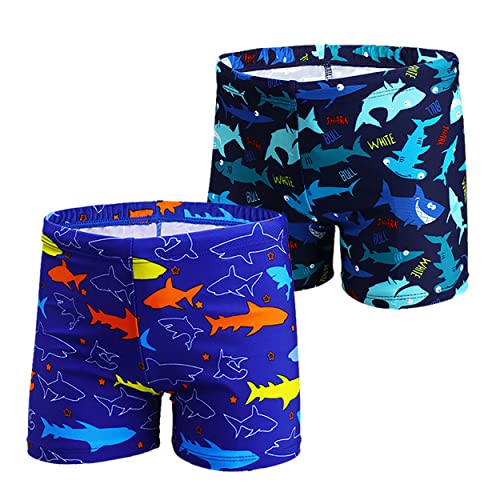 NautySaurs 2er-Pack Jungen Badehose 1–10 Jahre Kinder Bademode Dinosaurier Hai Shorts, Hai-Königsblau und Marineblau, 6-8 Jahre