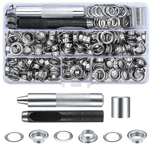 120 Sätze Ösen Werkzeug Set, Ösen Scheiben Ösenzange Kit, 10 mm Metall Tülle Ösen Grommets Setzwerkzeug Ösenzange mit Stanzwerkzeug für Planen/Leder/Gewebe/Vorhang/Poo/Abdeckung Ösen