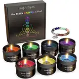 Inspireyes Chakra Kerze mit Premium-Kristall und Heilsteinen, Meditations-Duftkerzen, Geschenkset für Frauen, Stressabbau, spirituelle Dekoration, Yoga, Aromatherapie, 7er-Set, Schwarz