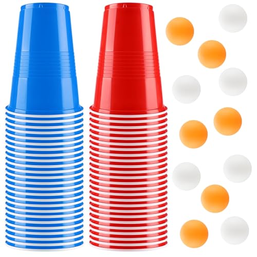 Kasanni Beer Pong Becher Set, 500ML Bierpong Becher Enthält 12 Tischtennisbälle und 50Becher, Beerpongbecher, Wiederverwendbare Partybecher für Weihnachten Party Geburtstag Festivals Hochzeit Camping