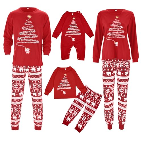 Weihnachts Pyjama Familie Set, Kuschelig Matching Schlafanzug Damen Herren Partner Baumwolle Christmas Pyjama Kinder Jungen Mädchen Familie Pyjamas Set Weihnachten Nachtwäsche