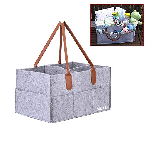 MCUILEE Filztasche Grau Baby Windel Caddy Tasche,Kinderzimmer Lagerplatz Stück faltbar Filz Griff Aufbewahrungskorb Organizer, Lagerplatz Kinderzimmer Korb Wechselhafte Fächer (Braune