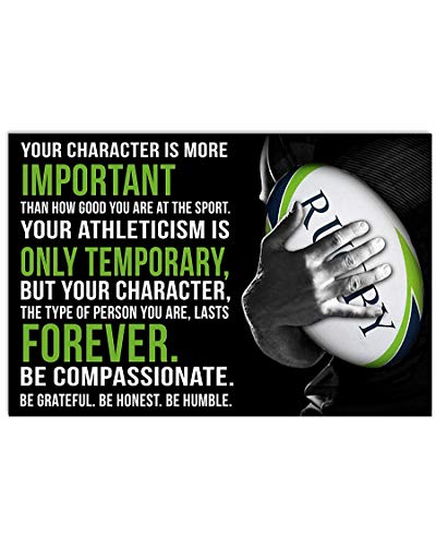 Rugby Art Metall-Blechschilder „Your Character Is More Important“, Poster, Rugby-Spieler, inspirierende Plakette, Dekoration für Zuhause, Rugby-Club, Schlafzimmer, Wanddekoration, 20,3 x 30,5 cm