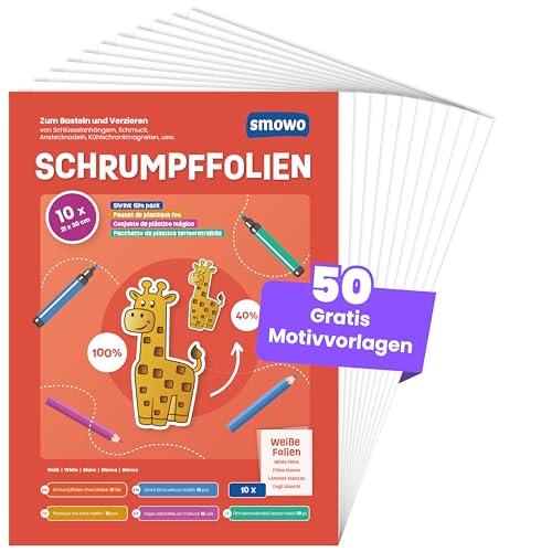 Smowo® 10 Stück Schrumpffolien transparent - schrumpfende Plastikfolien zum basteln - A4 schrumpffolienplatten matt