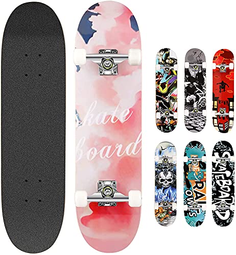 Smibie Skateboards Pro 78,7 cm Komplett-Skateboards für Teenager, Anfänger, Mädchen, Jungen, Kinder, Erwachsene, 7 Schichten Ahornholz, Unisex-Erwachsene Mädchen Jungen, Rose, 31'' x 8''