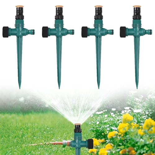 Ahuananhu 4 Stück 360° Drehbare Rasensprenger, Einstellbare Gartensprinkler Automatischem Bewässerungssystem, Wassersprenger für Garten, Rasen, Pflanzen, Gemüse und Blumen
