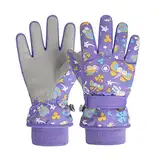 QWUVEDS Cartoon Print Winter Skihandschuhe Thermische Handschuhe Thermische Fahrradhandschuhe Winddichte Kinderhandschuhe Kuschelige Handschuhe Damen (Purple, 6-9 Years)