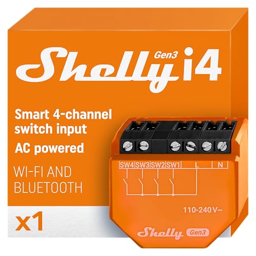 Shelly i4 Gen3 | WLAN-Smart-Controller mit 4 digitalen Eingängen Relay | Hausautomation | Funktioniert mit Alexa | iOS-Android-App| Kein Hub erforderlich