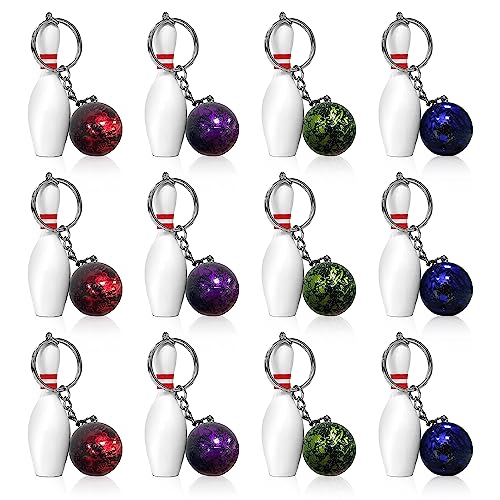 RobLuX 12 Stück Bowling Bowlingkugel SchlüsselanhäNger Mini Bowling Pins Anhänger Mitgebsel Schlüsselbund Bowling für Tasche Rucksack Schlüssel Dekorationen Schlüsselhalter (4 Farben)