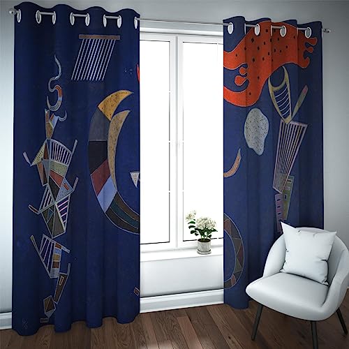 Deertweet Home Dunkelblauer Vorhang Kandinsky abstrakte Kunst Verdunkelungsvorhänge für Wohnzimmer Schlafzimmer wärmeisolierte Energiesparfenster Vorhänge 2 Paneele H138xB117
