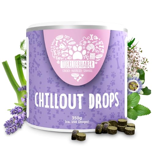 TIERLIEBHABER – Chillout Drops für Hunde zur Beruhigung bei Angst & Stress – 100% natürliches Hunde Beruhigungsmittel – Anti-Stress Leckerlis mit Baldrianwurzel & Johanniskraut (350g | ca. 150 Drops)