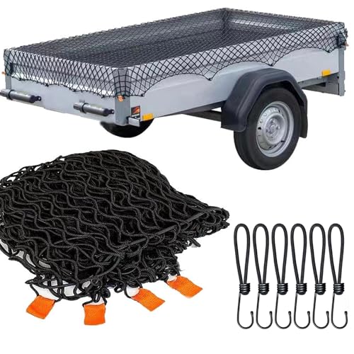 Anhängernetz,1,5x2,2M Anhängernetz Feinmaschig,Transportnetz zur Ladungssicherung für Ladungssicherung elastisches Sicherungs-Netz mit Haken und Befestigungsknöpfen Schwarz