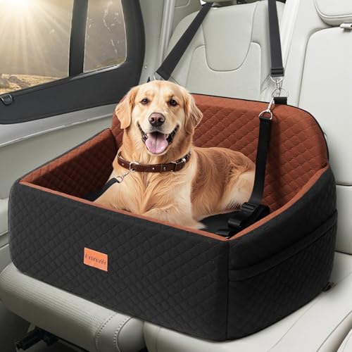 Petcozife Hunde Autositz für Große & Mittlere Hunde, Hundesitz Auto Rückbank für Unter 25 KG oder 2 Kleine, Abnehmbar und Waschbar Hundeautositz mit Dickem Kissen, 2 Sicherheitsleinen (Schwarz+Braun)