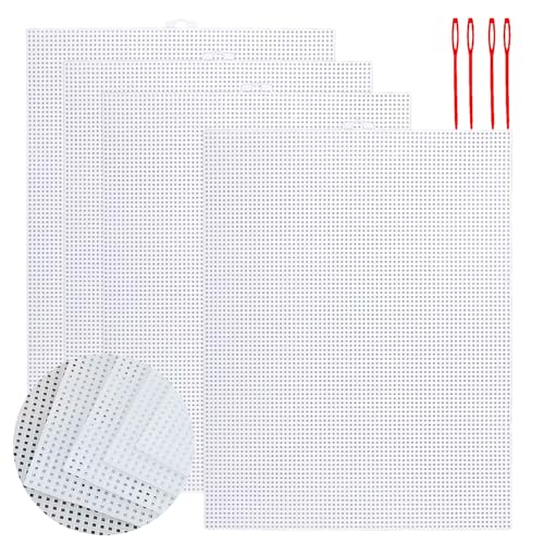 4 Stück Plastic Canvas Sheets, Weiß Kunststoffgitter 26.2 x 34cm, Kunststoff Mesh Canvas mit 4 Nähnadeln, Kunststoff kreuzstich Meshstoff für Handgemachte,Bastel- und Nähprojekte (Weiß / 4 Stück)