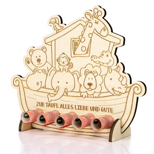 BETESSIN Geldgeschenk zur Taufe - Arche Noah Taufe Geschenk aus Holz - Taufgeschenke für Mädchen und Jungen - 20x16cm